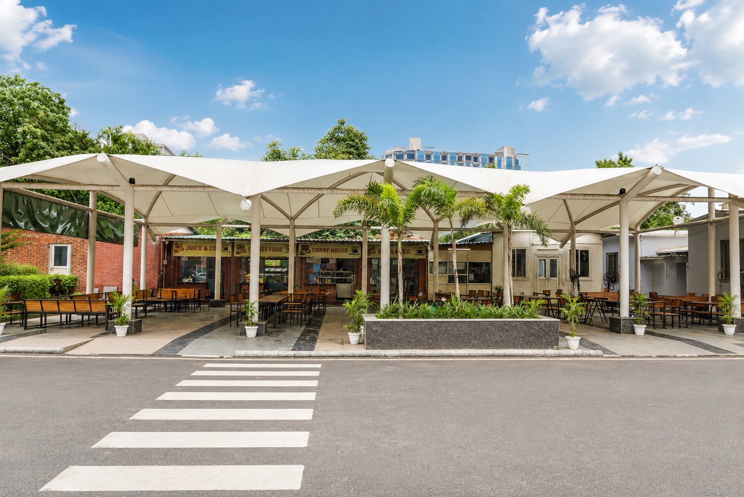 Seating under the Street Hub canopies